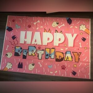 Pink Bluey Happy Birthday Backdrop,3 x 5, Birthday Party Decoration Background